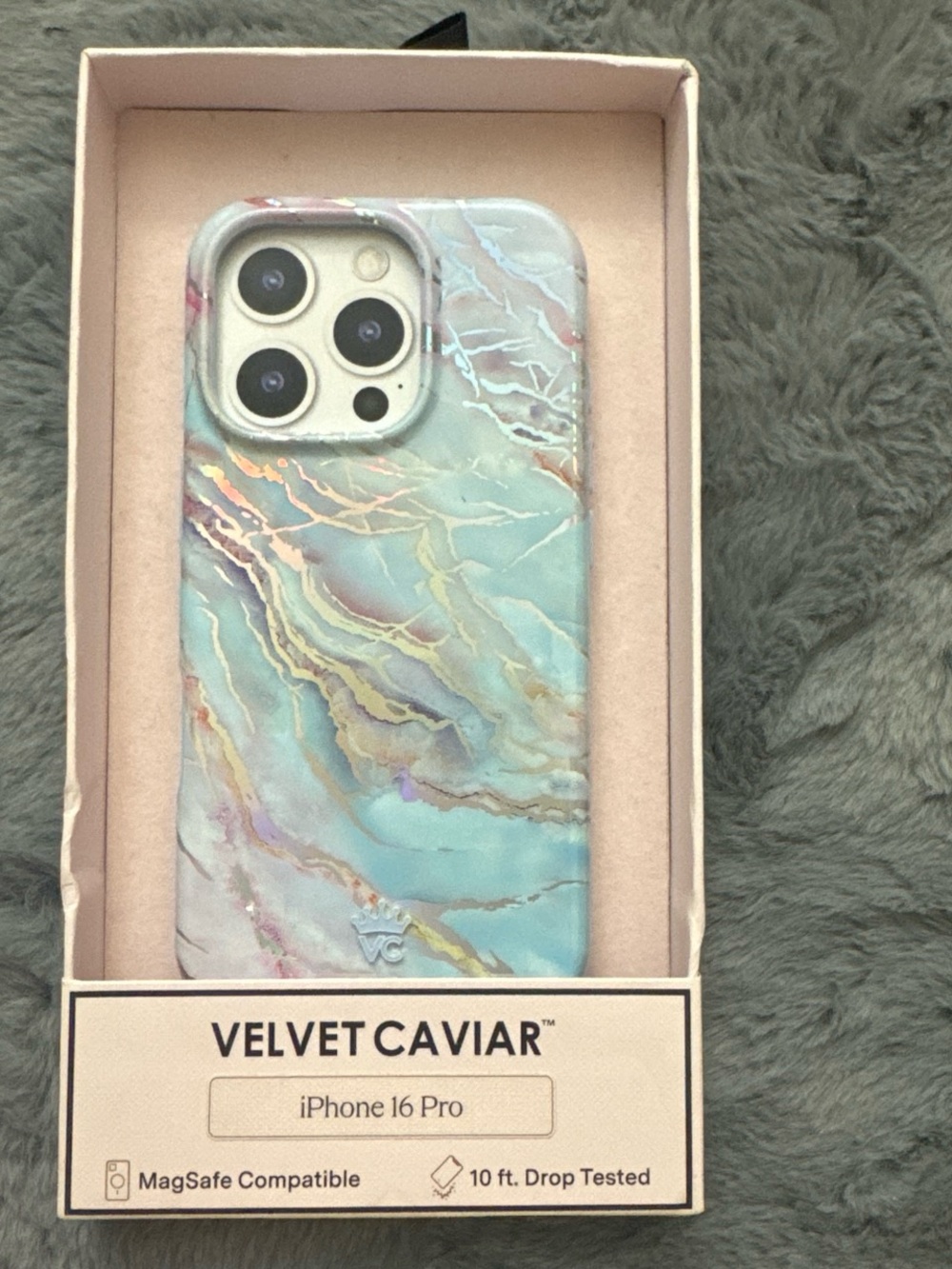 Velvet Caviar Marble Teal & Gold iPhone 16 Pro Case